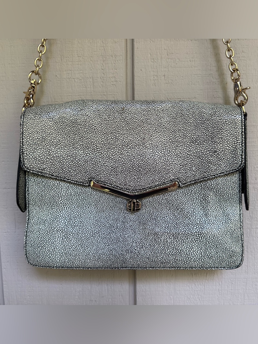 Botkier Stingray-Look Embossed Leather Bag Champagne Gold Hardware